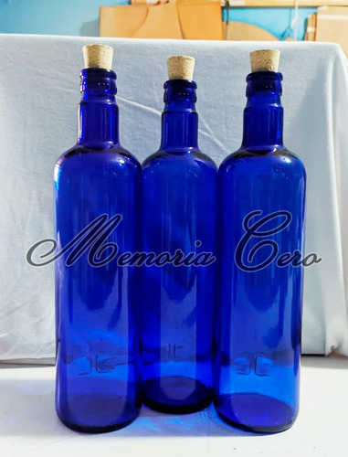 Imagen 8 de 8 de 6 Botellas Vidrio Azul Hoponopono Con Corcho Agua Solarizada