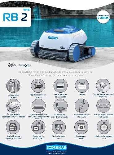 Robô Limpador Automático Rb2 Piscina Limpa Até 12m
