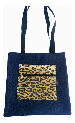  Bolso Tote Jit Jot Animal Jean Bolsillo Exterior Con Cier 