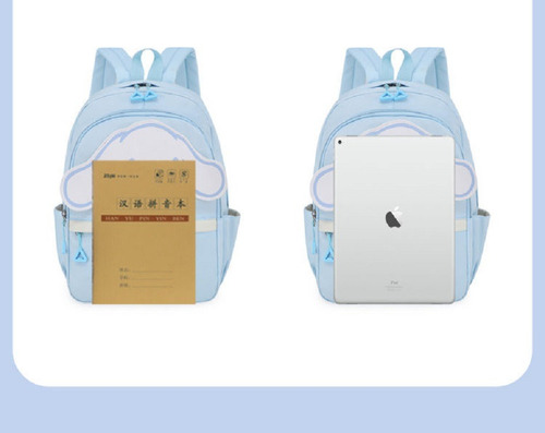 Mochila infantil Koromi Cinnamoroll ligera y bonita, color azul, diseño de tela lisa