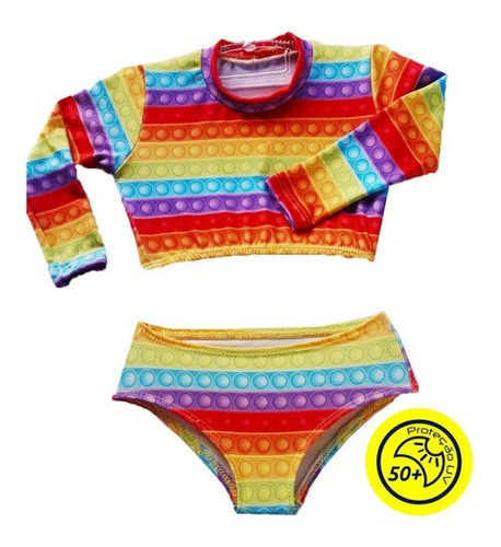 Biquini Infantil + Blusa Cropped Proteção Solar Uv50 Pop It