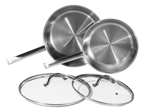 Deluxe Stainless Steel Pan Set 4-pieces, 10&12-inches Skill.