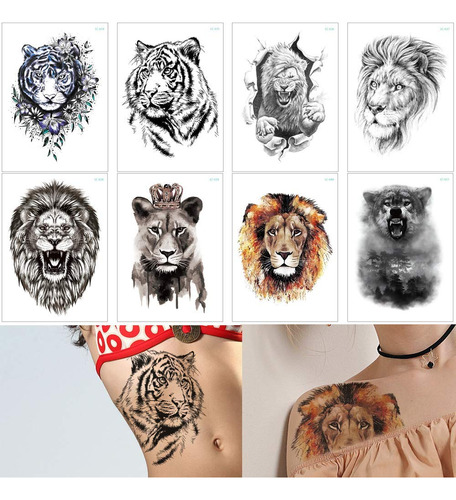 8 Hojas Tigre Len Bosque Diseo Temporal Tatuaje Etiqueta Tra