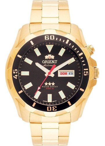 Relógio Orient Automático Para Homem A Prova D'água 100 M Cor da correia Dourado Cor do bisel Preto Cor do fundo Preto