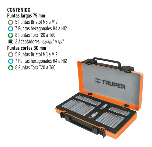 Juego Set Puntas 42 Pza Enc 1/2 Truper +adaptadores +estuche