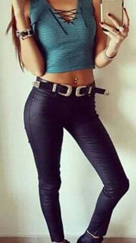 Pantalon Cuerina Tiro Alto Elastizado