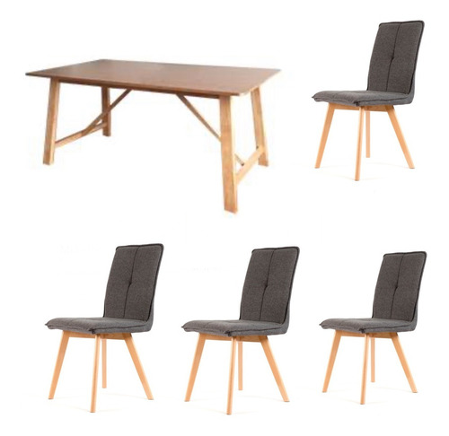 Mesa Comedor Lake 160 Madera + 4 Sillas Amanda + Cuotas