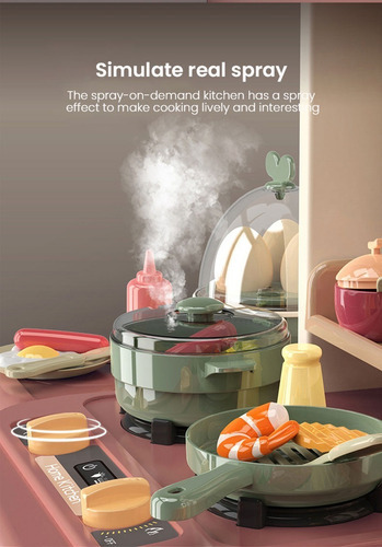 Imagen 5 de 10 de Cocina De Juguete 65 Piezas 93.5cms Altura Vapor Agua