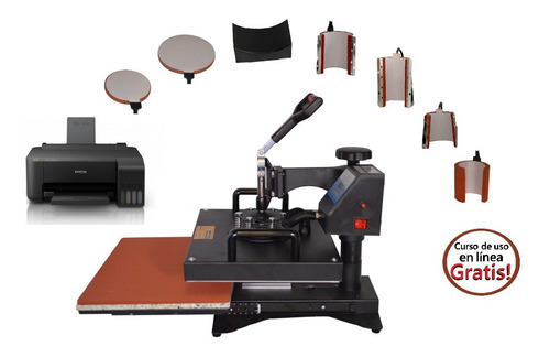 Imagen 1 de 9 de Plancha Combo Kit 8 En 1 38x38 Tlp Sublimacion + Impresora + Regalos Mp