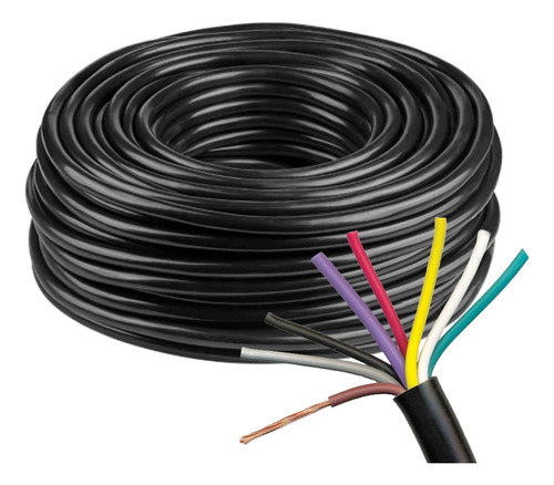 Rolo Com 15m Fio Cabo Chicote Pp Cobre 8 Vias 8x1mm Cor Preto 127/220v
