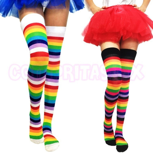 Media Calceta Rainbow Arcoiris Lolita Payaso Sexy Rayadas Bl