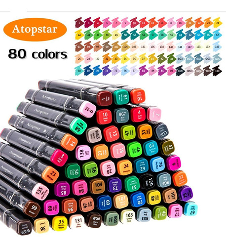 Marcadores Atopstar 80 Colores Permanentes Doble Punta