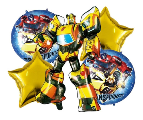 Set Globos Metalizados Transformers Bumblelee 60 Cm X 5pzas