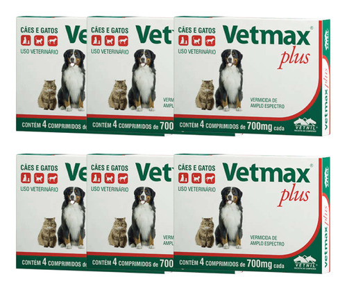 Vetmax Plus 700mg Vetnil 4 Comp. Cães E Gatos Kit Com 6