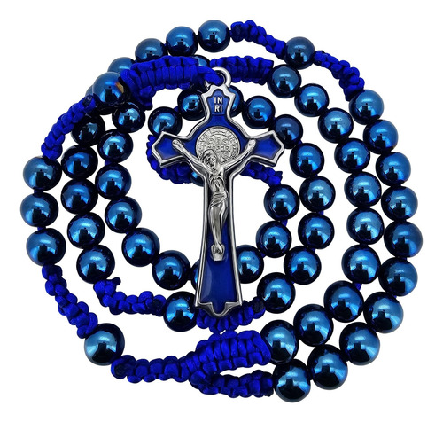 Talisman4u Collar De Rosario Católico Con Cuentas De Azul De