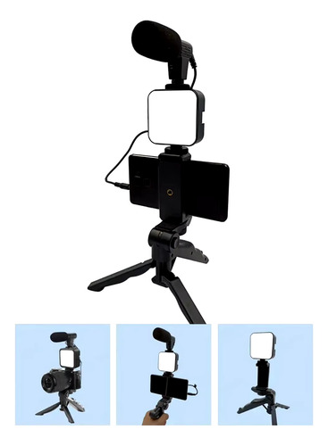 Kit De Grabacion Tripode Microfono Luz Led