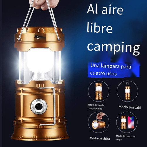 Lámpara Recargable Solar Linterna Camping Led --para Acampar Amarillo