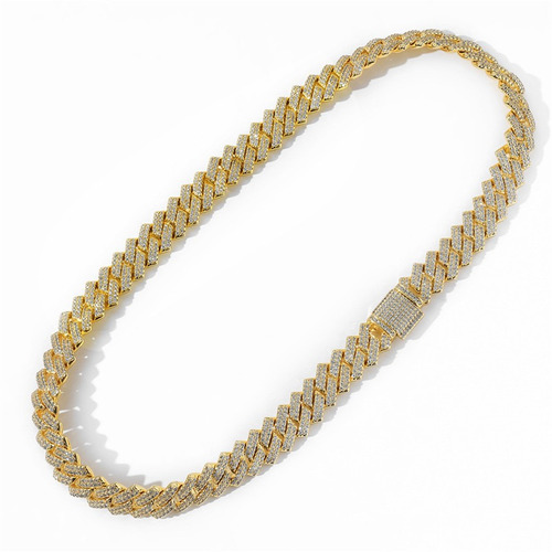 Collar Hombre Cadena Cubana Diamante Oro Plata 60cm