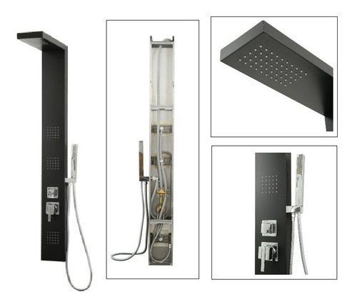 Imagen 2 de 9 de Ducha Escocesa Columna Gloa 3 Spray Slim Negra Alum Duchador