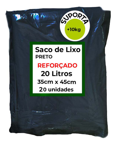 20 Sacos De Lixo Preto 20 Litros 35x45cm Reforçado 9micras