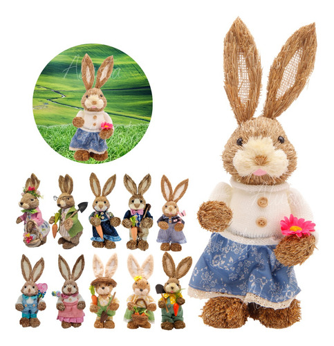 Coelho De Páscoa Em Palha 35cm Enfeite Luxuoso Decoração 