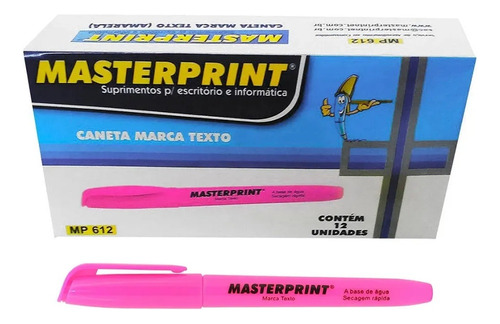 Caneta Marca Texto Masterprint Rosa Caixa Com 12 Unidades