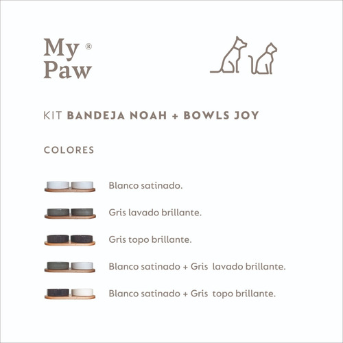 Comedero Bebedero Plato Para Perro Y Gato Mypaw Joy Color Kit Gris lavado