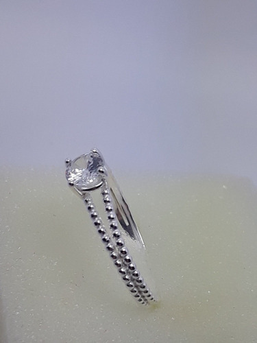 Anel Solitário Aro Duplo Prata 925 Pedra De Zirconia