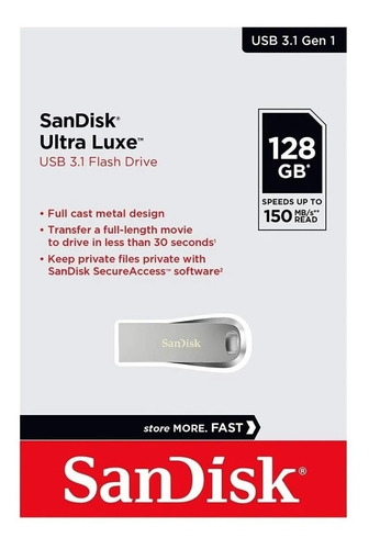 Imagen 4 de 4 de Pendrive Sandisk Ultra Luxe Metal 128gb Usb 3.1
