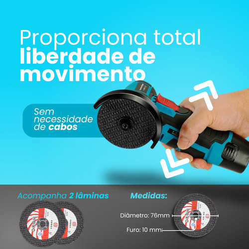 Lixadeira Esmerilhadeira Angular Serra Aço Portátil Sem Fio