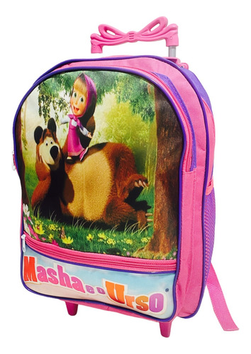 Mochila Rodinha + Estojo + Lancheira Marsha E Urso