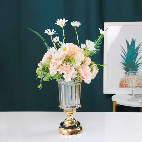 Jarrón De Cristal Con Flores, Elegante Soporte Para Corto