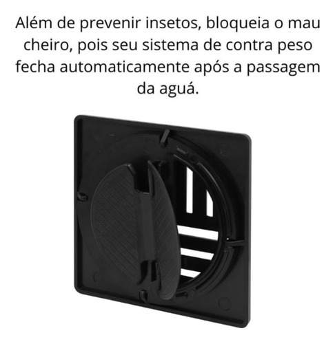Ralo Inteligente 10 Cm Quadrado Abs Preto Com Porta Grelha