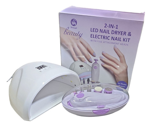 Kit De Lámpara Led Uv Y Mini Torno De Manicure Color Blanca