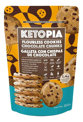 Ketopia 2 Paq Flourless Cookies Chocolate Chunks 350g C/u