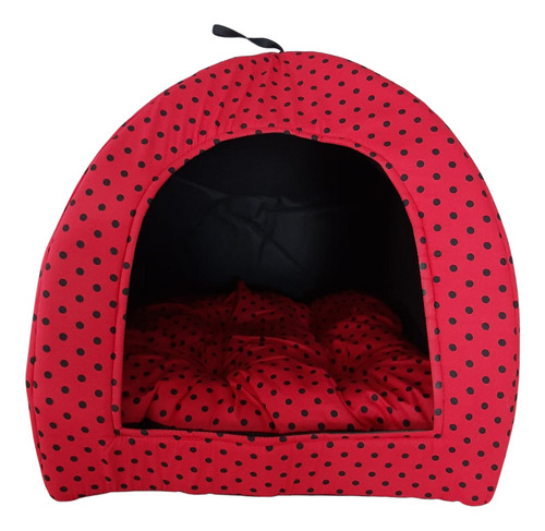 Cama Pet 2x1 Casinha Cabana Toca Caminha Almofada Cães Poá G Cor Vermelho