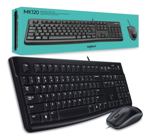 Kit Teclado Y Mouse Escolar Oficina Logitech Mk120 Usb Negro