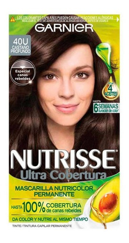 Kit Tinte Garnier  Nutrisse ultra cobertura Mascarilla nutricolor permanente tono 40u castaño profundo para cabello