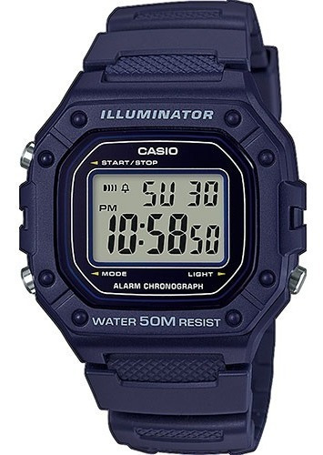 Reloj pulsera Casio Youth W-218H de cuerpo color negro, digital, para hombre, fondo gris, con correa de resina color rojo, dial negro, minutero/segundero negro, bisel color negro, luz ámbar y hebilla simple