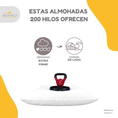 Blancos Monarca 200 Hilos Estándar Extra-firme almohada Tradicional 66cm 50cm pack 2 unidades
