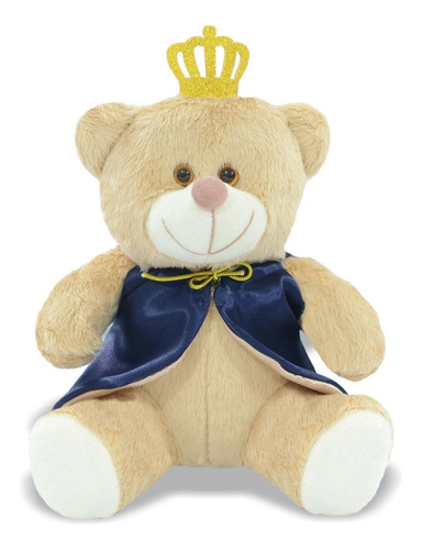 Urso Pelúcia Principe Coroa Com Capa Azul  20 Cm