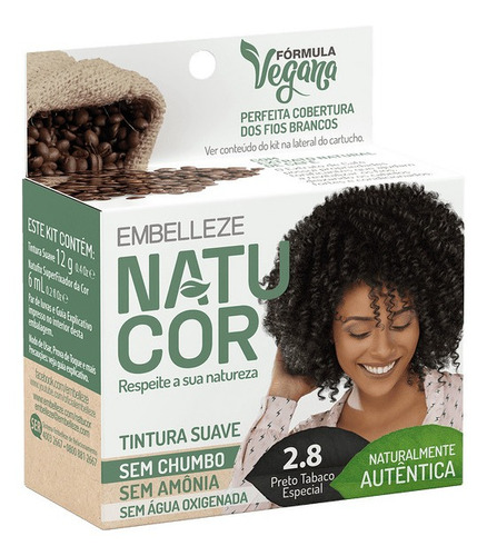 Kit Tintura Natucor  Tinta de cabelo tom 2.8 preto tabaco especial para cabelo