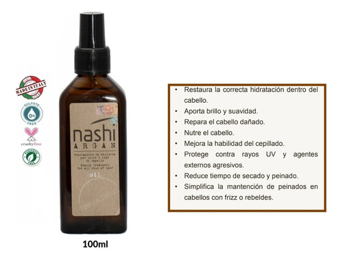 Aceite Argan Hidratante Nashi 100ml Original Cuidado Capilar