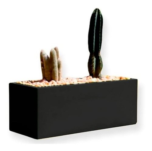 Maceta Con Plato Fibra De Vidrio Jardinera 100x30x30 Cm Negro Mate