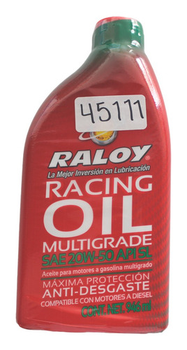 Aceite Raloy Racing 20w50 Mineral .946ml