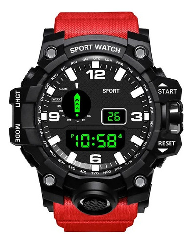 Relógio Masculino Esportivo Militar Digital Yikaze 1545 Correia Red Bisel Branco Fundo Preto
