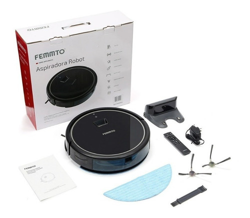 Imagen 5 de 5 de Aspiradora Robot Femmto 220V Negra Con Mapeo Inteligente Giroscopica