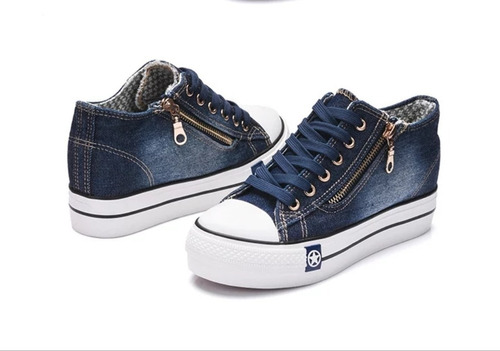 tenis jeans plataforma com ziper