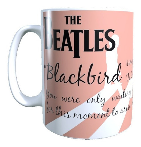 Tazón Taza Diseño The Beatles, Fondo Rosado, 320 Cc 