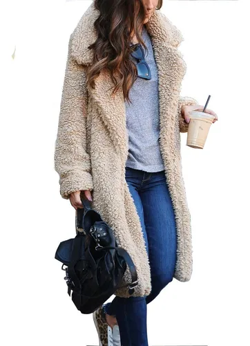 Abrigo Pare Mujer Sherpa Solapa De Larga Top Felpa Invierno